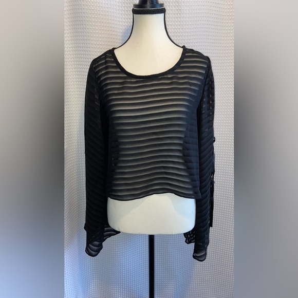 BEDO Other - Women’s BEDO semi sheer black long flared open‎ sleeves cover up Top size S/M